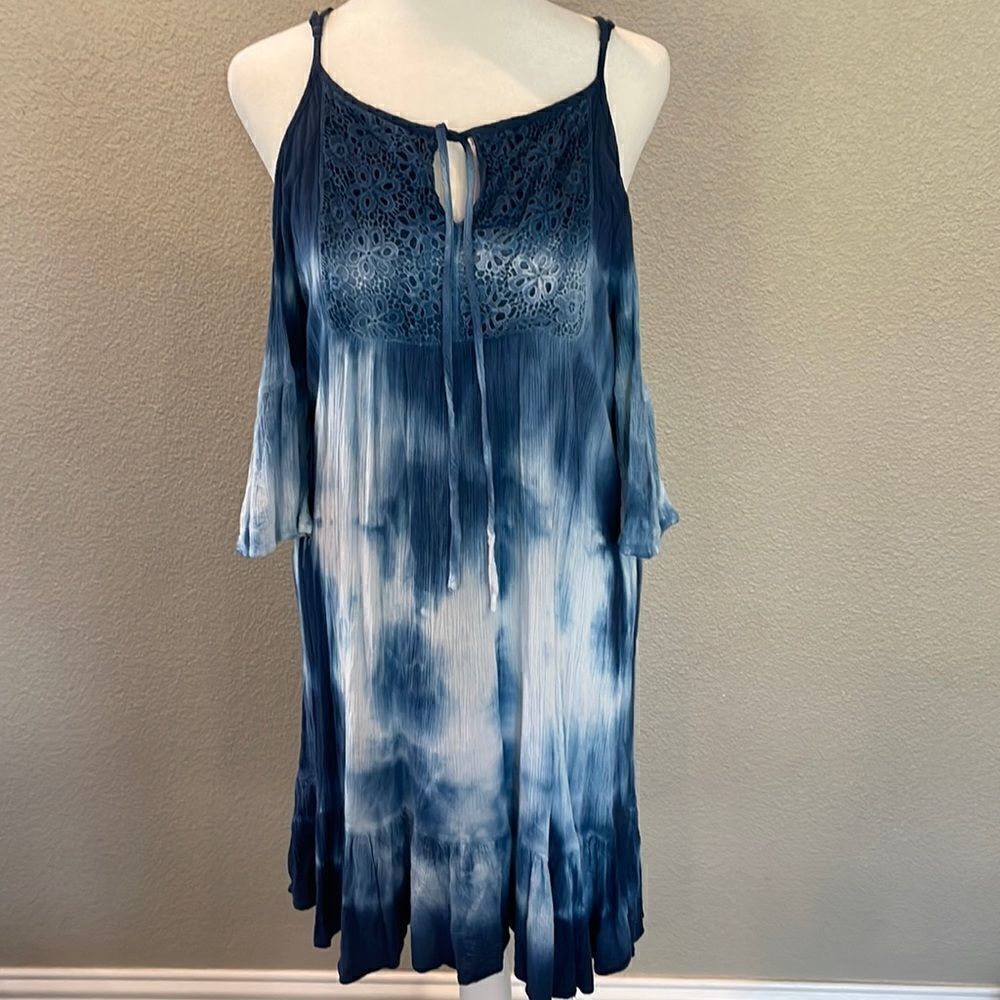 ILLA ILLA Cold Shoulder Tie Dye Bohemian Beach Dress Size Small